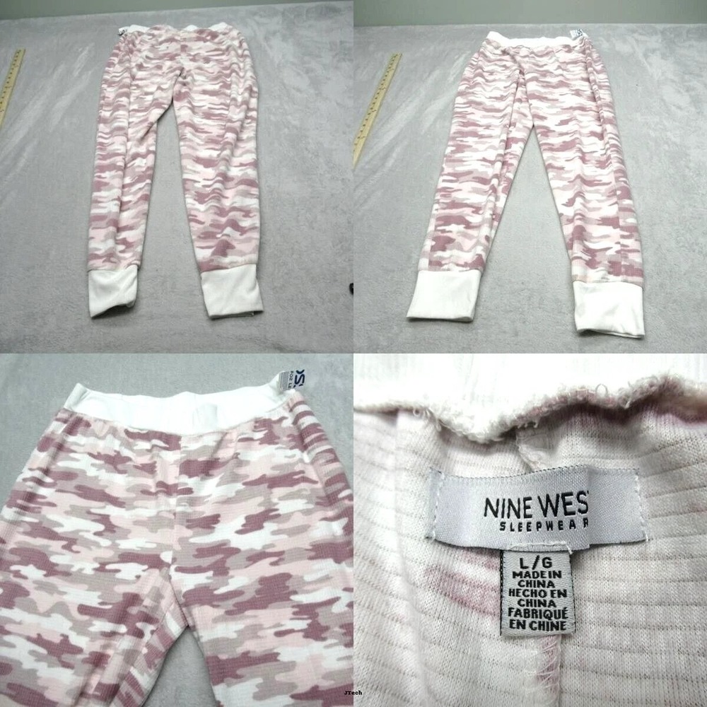 Nine West Camo Pants Women Large Pink 28x28 Lounge Soft Sleepwear Flex Tapered